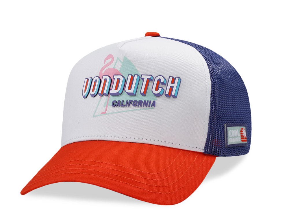 Von Dutch Surf Screen Print Red Blue Trucker Snapback Cap