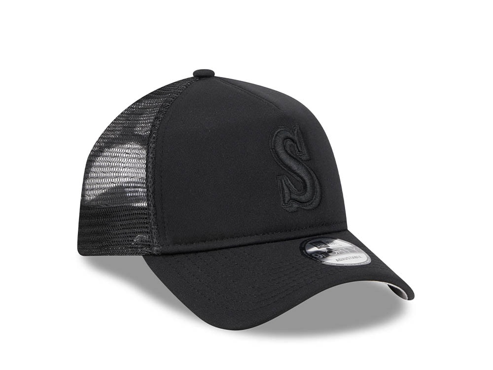 New Era Seattle Mariners Black All Day 9Forty A Frame Trucker Snapback Cap