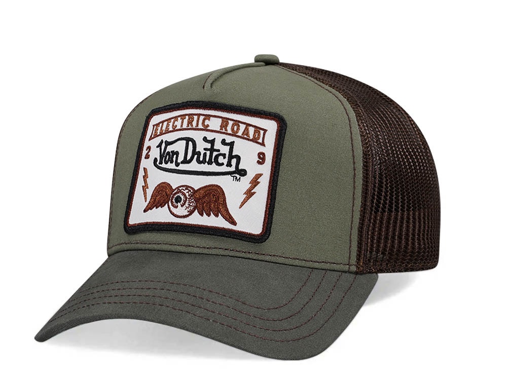 Von Dutch Electric Road Olive Two Tone Edition Trucker A Frame Snapback Cap