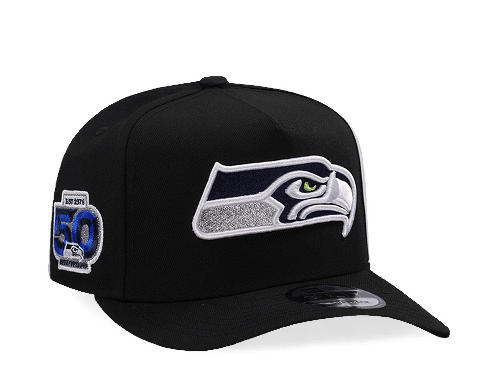 New Era Seattle Seahawks 50th Anniversary Black Prime Edition 9Fifty A Frame Snapback Cap