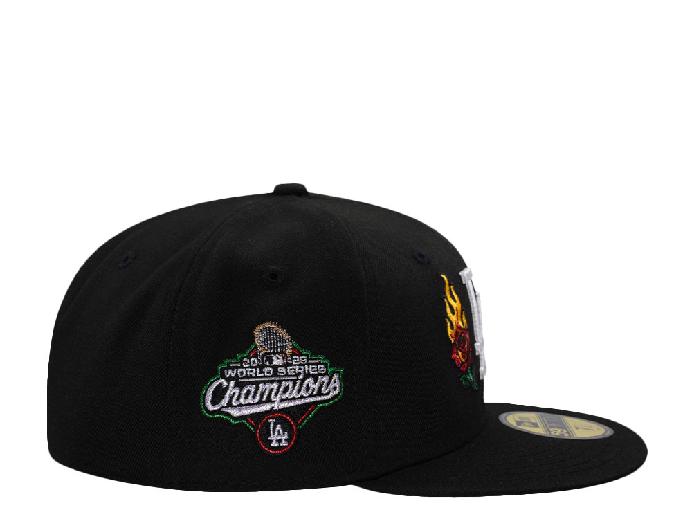 New Era Los Angeles Dodgers World Series 2025 Champions Flame Rose Black Edition 59Fifty Fitted Cap