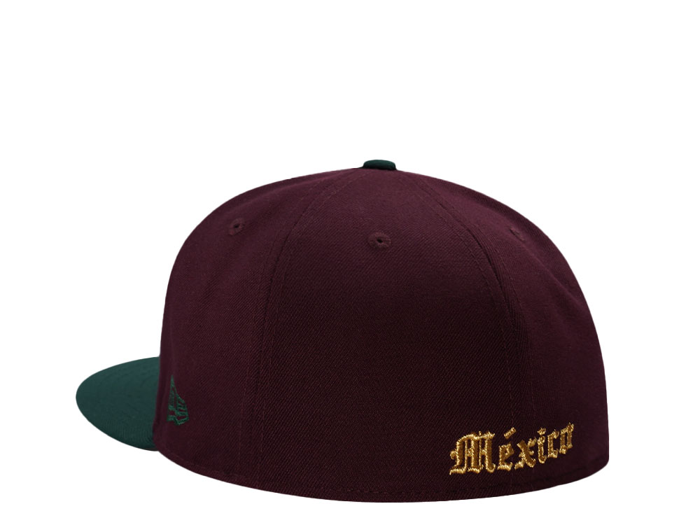 New Era Mexico Aztec Warrior Mask Maroon Edition 59Fifty Fitted Cap