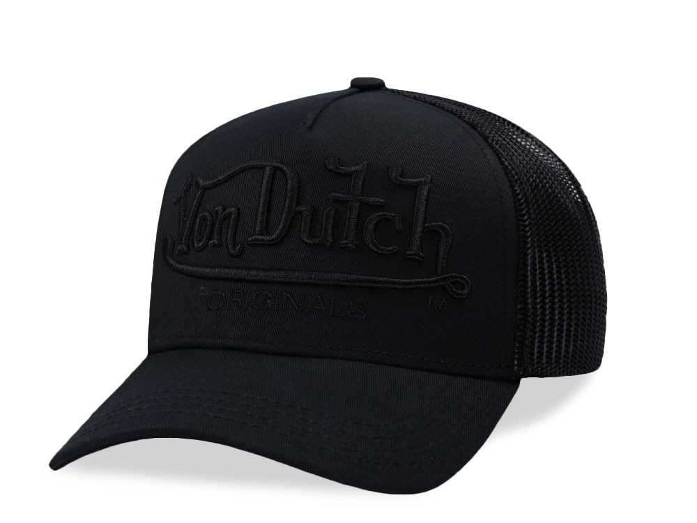 Von Dutch Script Black Trucker Snapback Cap