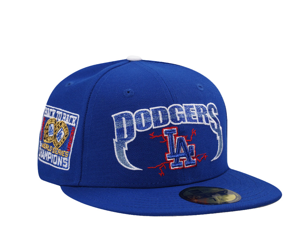 New Era Los Angeles Dodgers Back to Back Champions Metallic Royal Blue Prime Edition 59Fifty Fitted Cap