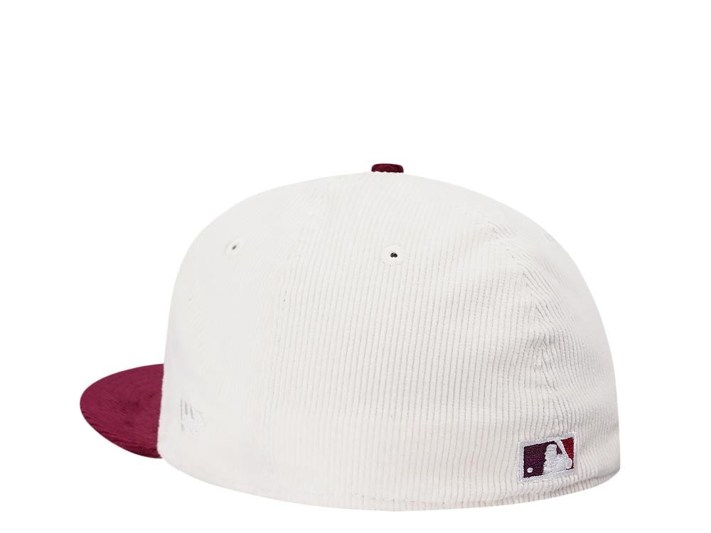 New Era Cincinnati Reds Riverfront Stadium Cream Merlot Two Tone Corduroy Edition 59Fifty Fitted Cap
