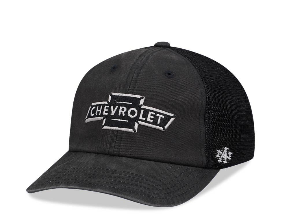 American Needle Chevrolet Chevy Raglan Bones Black Trucker Snapback Cap