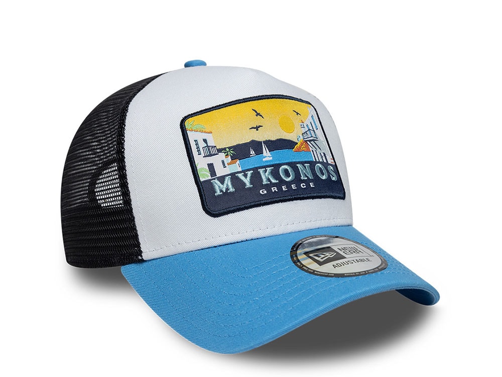 New Era Mykonos Location Patch 9Forty A Frame Trucker Snapback Cap