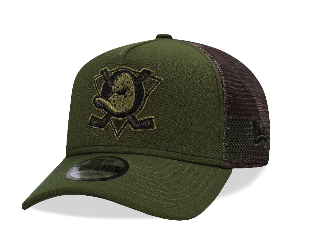 New Era Anaheim Ducks Green Camo Trucker Edition 9Forty A Frame Snapback Cap