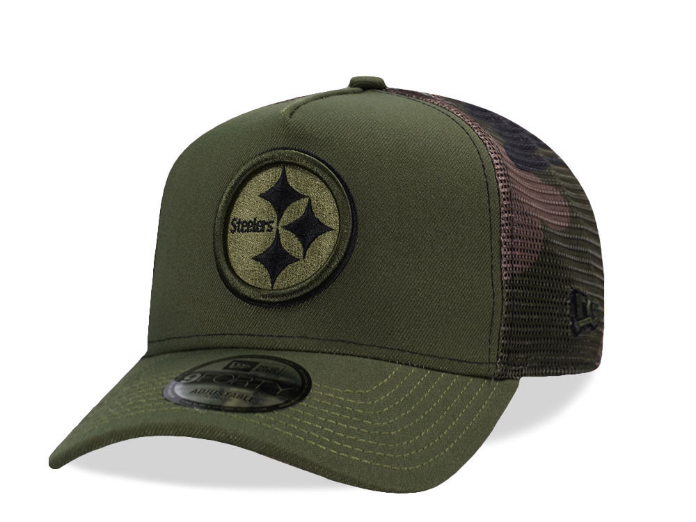 New Era Pittsburgh Steelers Green Camo Trucker Edition 9Forty A Frame Snapback Cap