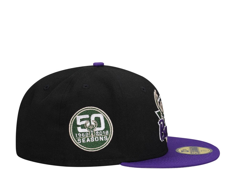 New Era Milwaukee Bucks 50th Anniversary Black Purple Two Tone Classic Edition 59Fifty Fitted Cap