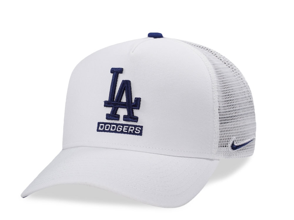 Nike Los Angeles Dodgers Primetime Dri-Fit Rise White Edition Trucker Snapback Cap