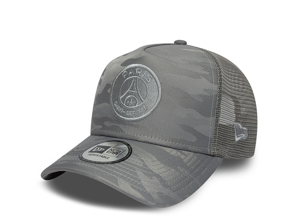 New Era Paris Saint Germain Gray Tonal Camouflage Prime Edition 9Forty A Frame Trucker Snapback Cap