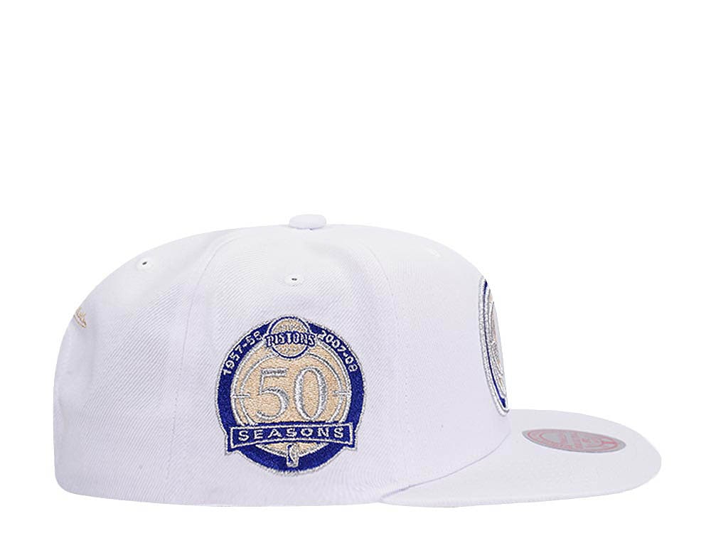 Mitchell & Ness Detroit Pistons 50th Anniversary Winter White Hardwood Classic Snapback Cap