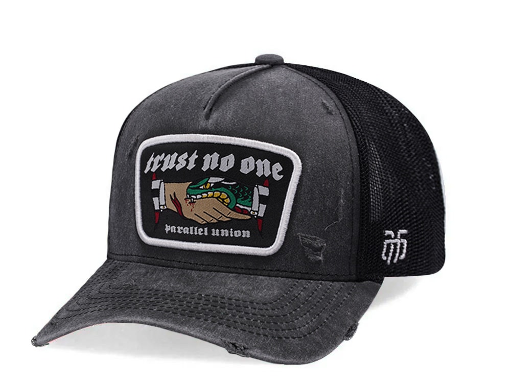 Parallel Union Trust No One Patch Faded Black Distressed Edition Trucker Snapback Cap