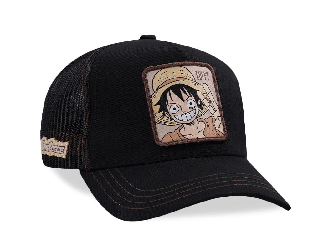 Capslab One Piece Square Patch Luffy Black Brown Trucker Snapback Cap