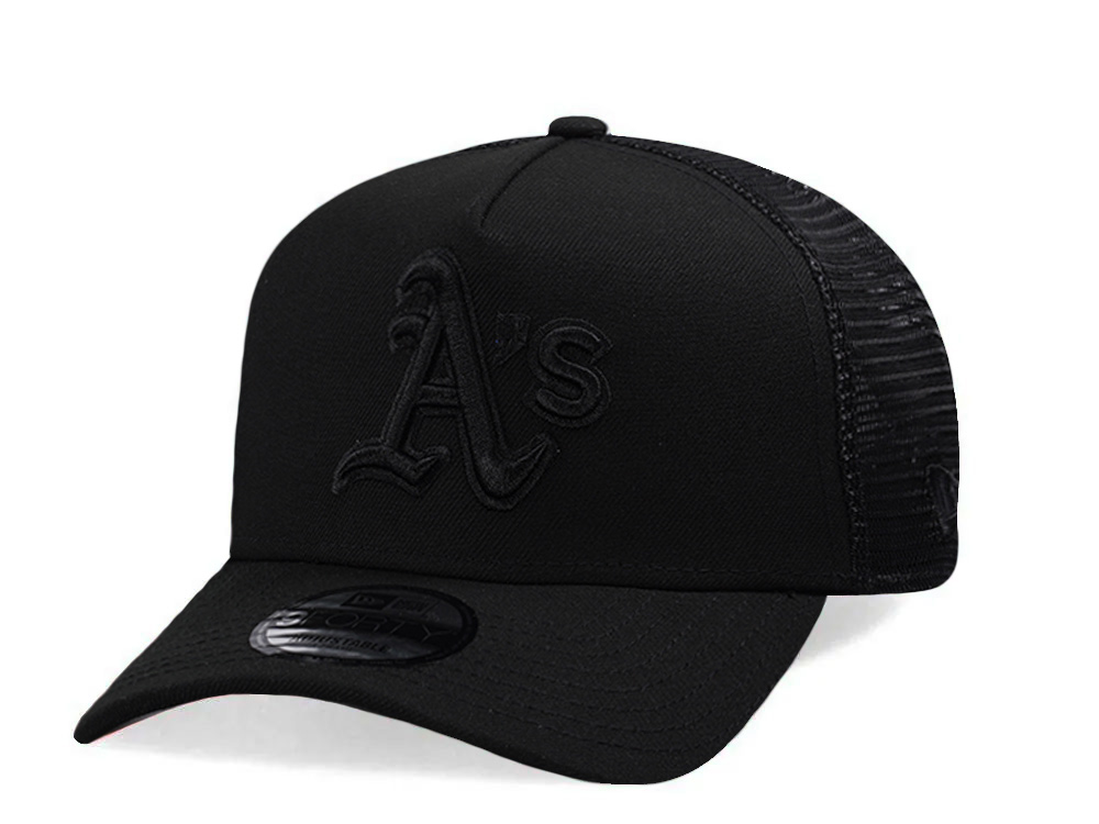 New Era Oakland Athletics Black On Black Edition 9Forty A Frame Trucker Snapback Cap