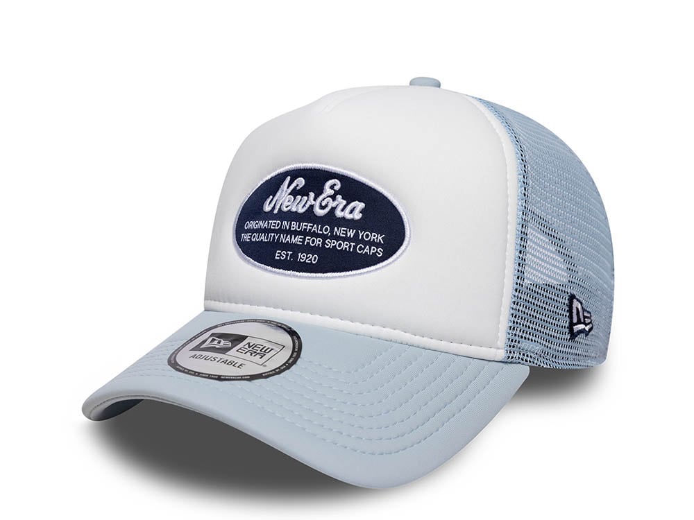 New Era Oval Foam Patch Sky Blue 9Forty A Frame Trucker Snapback Cap