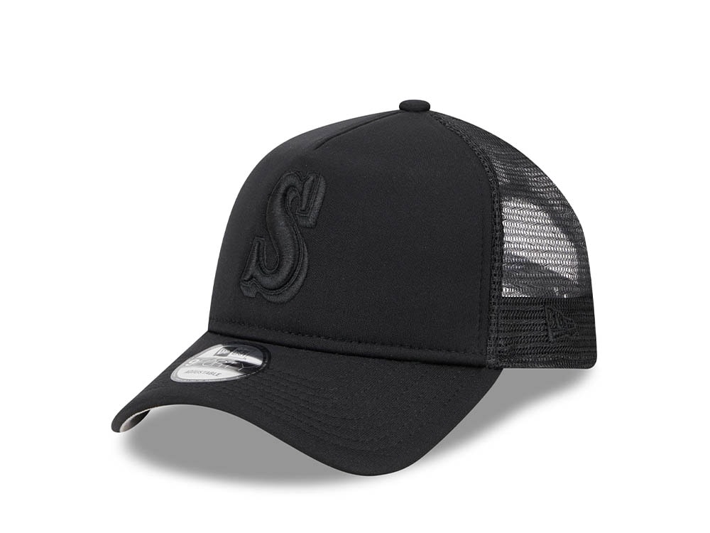 New Era Seattle Mariners Black All Day 9Forty A Frame Trucker Snapback Cap